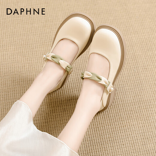 Daphne French Mary Jane Women's Shoes 2025 New Summer Light Mouth Single Smase Wind Wind Wind Slow Sole Tacones Tacones altos zapatos de cuero Color de albarico