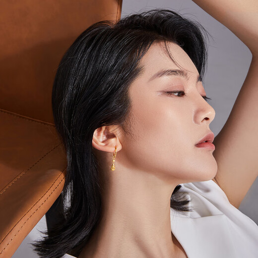 Saturday Fu 5G craft gold earrings for women Acacia water drop ball gold earrings price A099598 one pair about 2.59g