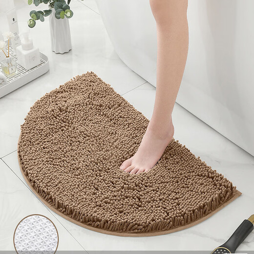 Jinbao bathroom door absorbent carpet bathroom door mat chenille semicircular bedroom door mat thickened encrypted khaki TPR bottom 50*80