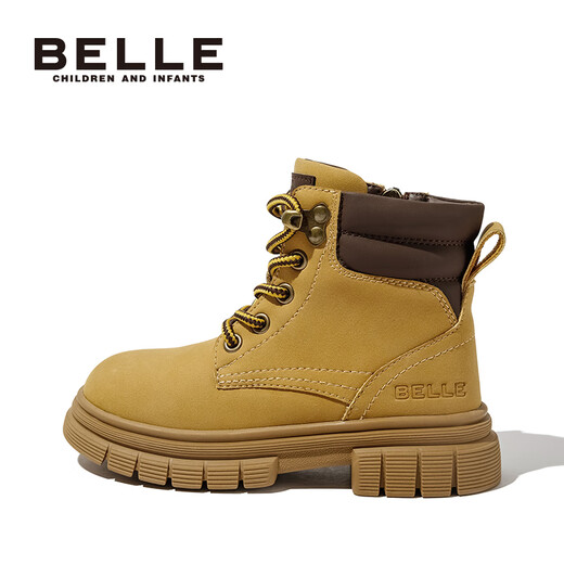 Belle Kinderschuhe Mädchen britische Stil Martin Boots 2024 Herbst neue Jungen Boots Baby Mode Lederstiefel Kies Kamel 27
