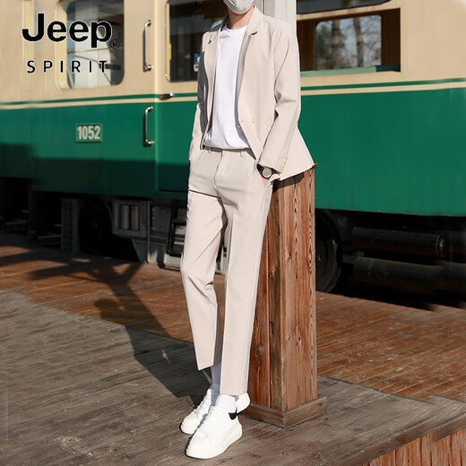 JEEP SPIRIT suit suit for men, light and mature style, trendy, thin, slim, versatile, casual suit, Korean style handsome suit jacket for men, light gray suit, single piece, loose M 100-115Jin Jin is equal to 0.5 kg