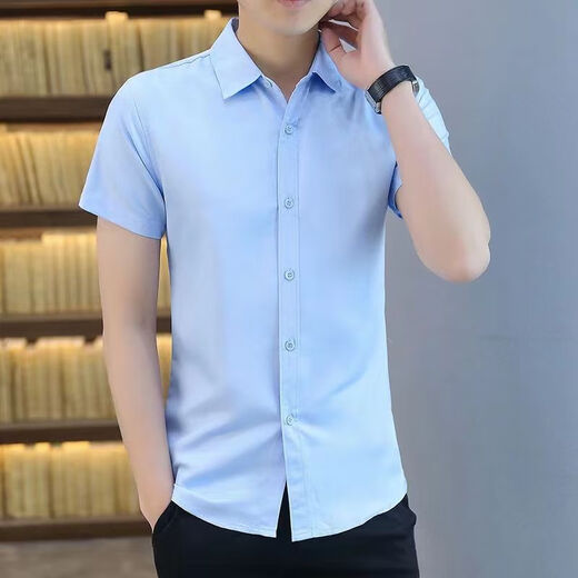 Baumwollkurzärärmel-Shirt Herrengeschäft Formale Kleidung professionelle Arbeit Kleidung Freizeit und eisenfreies Sommer-Taschenfreies Festfarb Shirt 691 38
