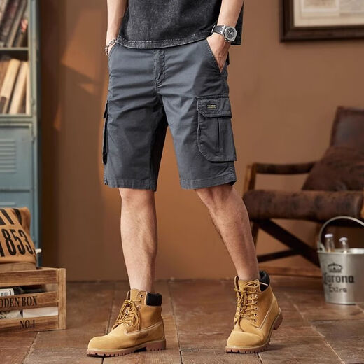 Lingkaqi American Retro Trendy Brand Tooling Shorts für Männer losen 2024 Sommer Neues Mehrfach-T-Fünf-Punkte-Hosen Casual Mid-Pant
