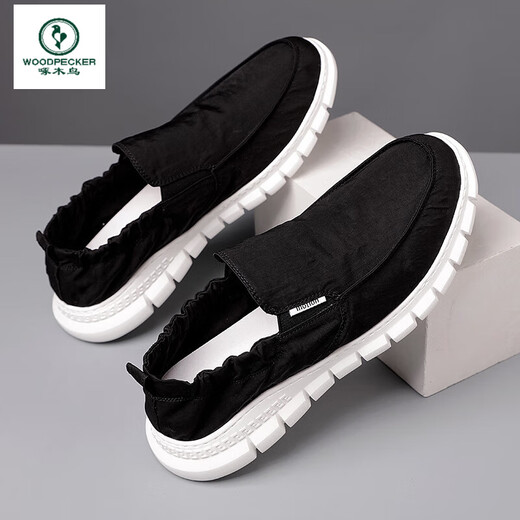 
Woodpecker old Beijing cloth shoes men one foot lazy bean shoes men summer new breathable umbrella cloth versatile casual student 881 upgraded insole-black 42