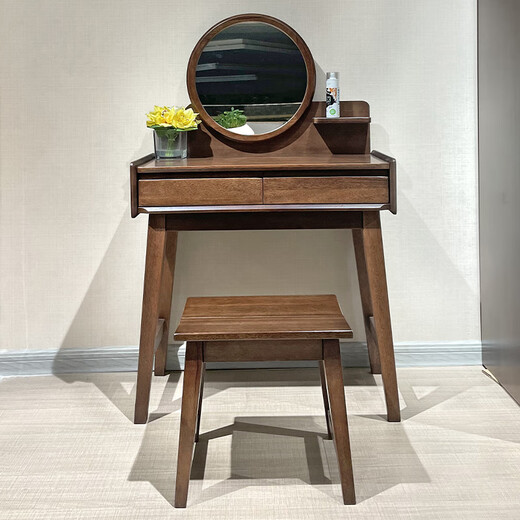 Feile Xiong walnut solid wood dresser modern simple home master bedroom dressing table storage cabinet integrated small dressing table walnut dresser + makeup stool 80*40*130cm