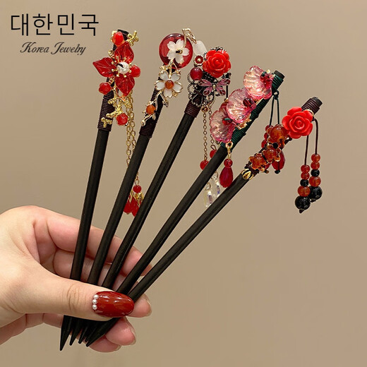 Qianla Children's Ancient Style Chinese-style Wooden Hairpin Girls' Walking Tassel Pendant Hair Accessories Red New Year's Eve Hair Accessories Liu Hanyan A22-308
