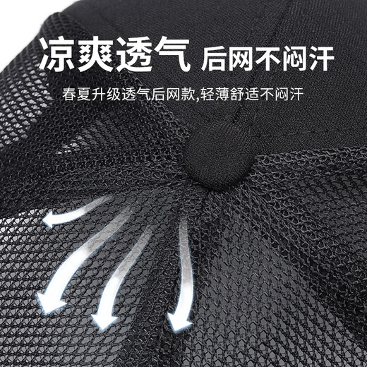 LSIAKT hat men's summer non-fading mesh breathable and fast drying sun protection baseball cap thin hard top baseball cap men's black (back net style) one size L (55-60cm)