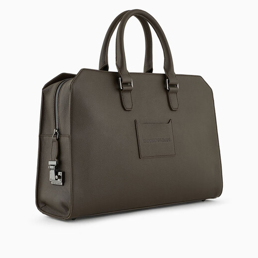 EMPORIO ARMANI fashionable light luxury men's bag, tumbled leather business bag, computer bag, Armani portable shoulder crossbody bag for boyfriend, brown 16 inches
