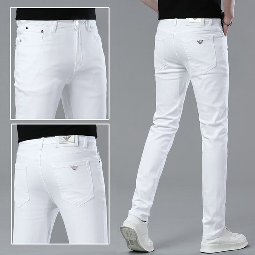 ARMANI High-End-Nicht-Eisen-Mode-Mode-Jeans-Herrenmarke Slim Slim Rade-Leg Youth High-End High-End Casual Stretch Hosen hellgrau 9911 28