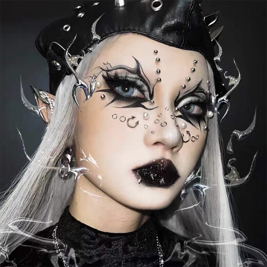 Kunsui non-punching fake eyebrow nails, lip nails, pointed cone balls, handsome dimple nails, devil nose nails, no hole stickers, no hole nails, 5mm spherical + conical nails, 5 each (100 pieces of adhesive stickers)