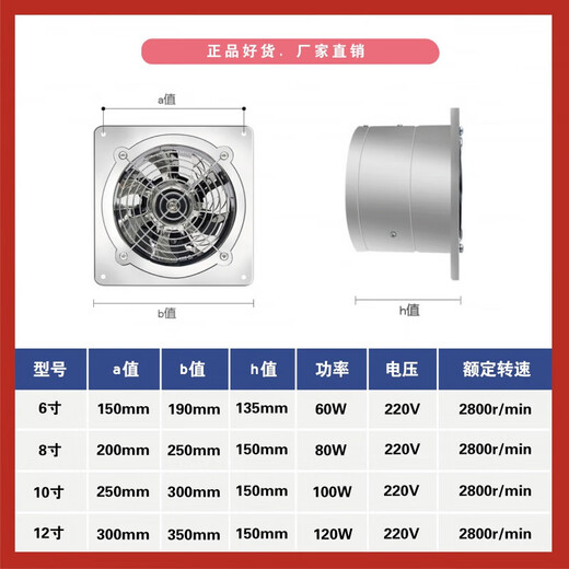 Stainless steel iron industrial exhaust fan window-type ventilation fan bathroom kitchen powerful exhaust fume 6/8/10/12 inches 12 inches 300mm + 3 meters pipe + one buckle