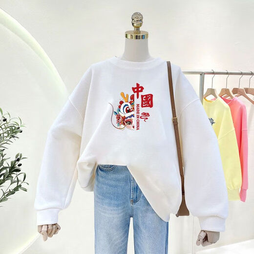 Pierre cardin Year of the Dragon Parent-Child Wear Family Three Autumn and Winter Plus Fleece Round Neck Sweatshirt 2023 New Red Mother and Daughter Clothing Family Clothing 2024 Digital Dragon/Red (Spring and Autumn) Baby 100