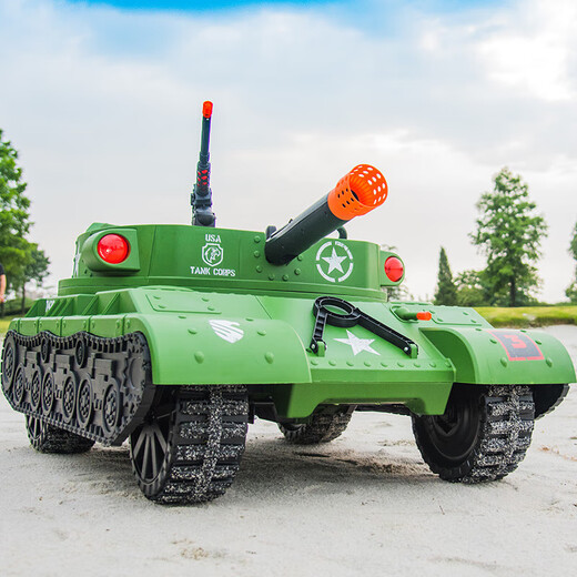 Yijing super large two-seater simulated tank children's electric car four-wheeled toy car can sit adults and children baby car two-seater + self-driving + simulated gun + power steering