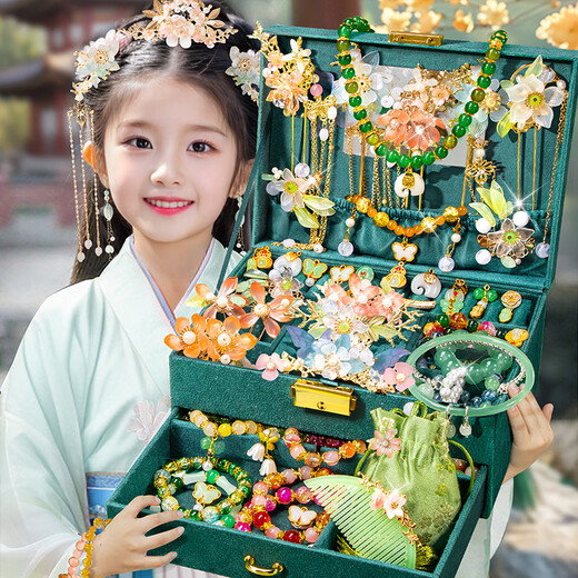 
Kakabele children's hair accessories set gift box toys girls' Hanfu headdress 3-10 years old best friend's birthday gift ancient style jewelry box