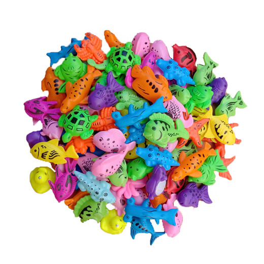 Qiaoyu fishing toys magnetic small fish pond for children in bulk fake fish magnet fish baby playing in the water small fish square stall plastic mixed 30 loose fish (without fish rods