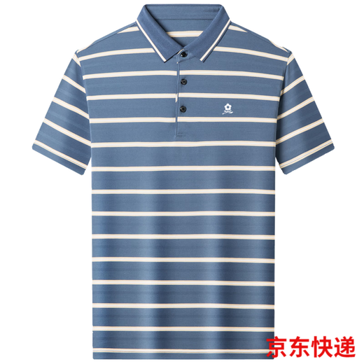 MONTAGUT Men's Mulberry Silk Short Sleeve T-shirt Summer Middle-aged Business and Casual Striped Lapel POLO Shirt A829-Blue 3XL 185 Suitable for 165-185Jin [Jin equals 0.5 kg]