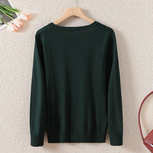皮尔卡丹（pierre cardin）【领型拼接设计】春款洋气女式针织衫鸡心领妈妈装短款毛衣女 墨绿 2XL