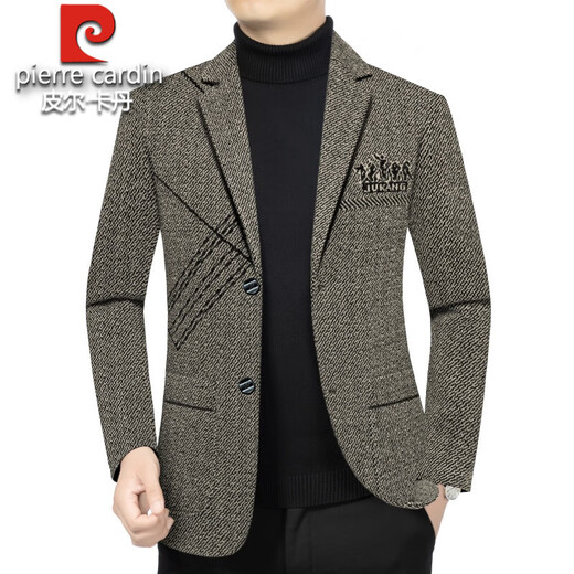 Pierre Cardin 2025 Autumn and Winter High-end Woolen Suit Men's Jacket New Young and Middle-aged Business Casual Slim Suit Brown XL 180