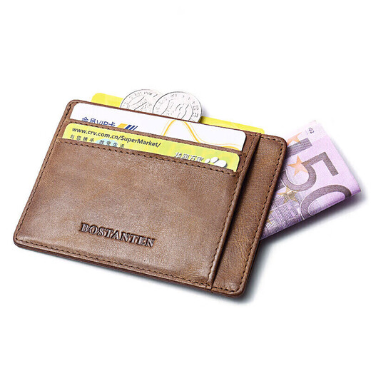 Postenton card holder, business card holder, first-layer cowhide, thin, retro driver's license holster, bank card holder, mini wallet for men and women