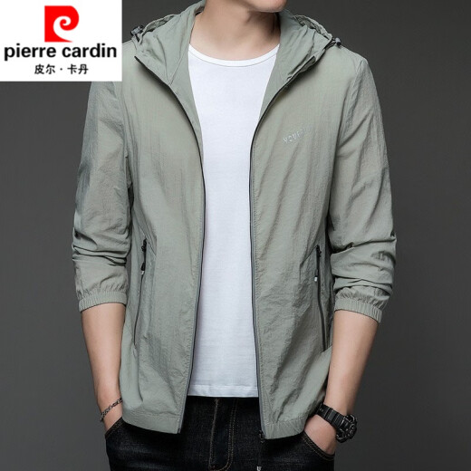 皮尔卡丹（pierre cardin）防晒衣男士夏季薄款户外冰丝连帽防紫外线透气防晒服男款夹克外套 N9928 浅灰 M 170 105-120斤