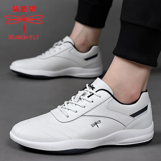 Dragonfly Brand Herrenschuhe neue vielseitige Herren Lederschuhe Sport und lässige Kuhpferdsschuhe Koreanische Kleidung-resistente weiche Softweiche Running-Schuhe Männer 9877 Weiße innere Höhe erhöhen 39 39