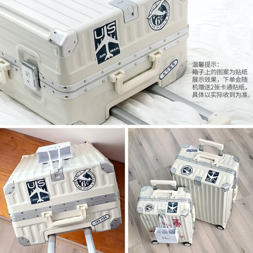 Zuo Ting suitcase, aluminum frame trolley case, thickened, strong and compression-resistant suitcase, boarding case, large capacity student password case, smoked white 20-inch suitcase, can be boarded, suitable for short-distance business trips