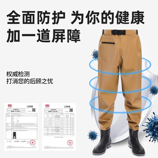 Xionghuo 3D nylon lightweight waterproof fishing waders one-piece waist-high fishing suit rain pants with rain boots one-piece wading pants nylon waist-high belt style upgraded extra thick rhinoceros shoes 41