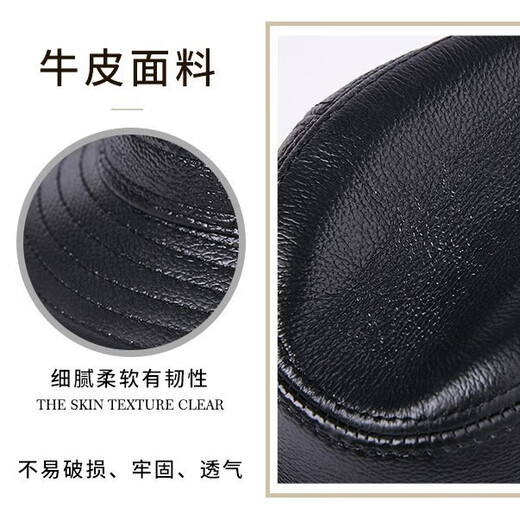 Qianzi charming spring and autumn PU genuine leather top hat men's sheepskin cowhide jazz hat British big brim gentleman hat winter middle-aged and elderly trendy hat black-sheepskin 56-58