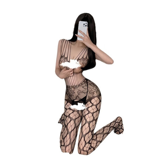 Sexy ropa interior ajustada traje sexy uniforme seductor de mujeres de mujeres transparentes traje de malla de mesh de corona abierta medias de una pieza de una pieza 1048 Tamaño igual