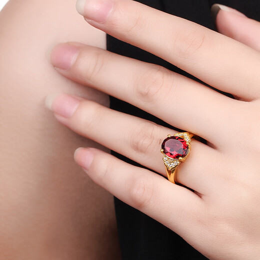 Mingdiaan International gold inlaid jade 999 pure gold ring inlaid with garnet and ruby open inlaid women's ring as a birthday gift for my wife, Xinyu gold ring, one thing, one certificate
