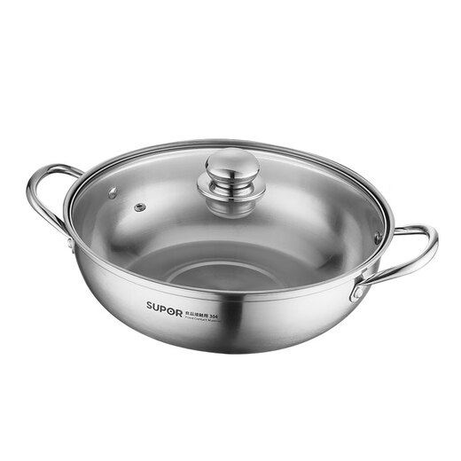 SUPOR hot pot 304 stainless steel clear soup hot pot household uncoated healthy hot pot flat bottom non-slip open flame special hot pot suitable for 1-2 people - 28cm
