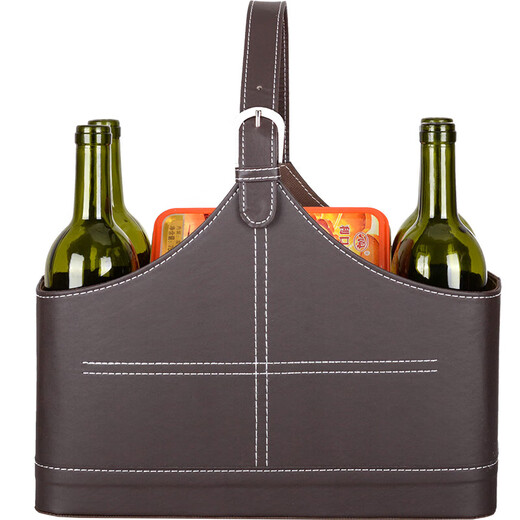 惠翔收纳篮皮革礼篮手提篮水果红酒礼品篮子健身房私教专用大号工具篮 咖啡色0113中号