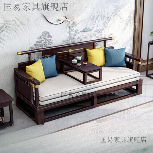 Kuangyi Guangdong Foshan Dongguan Muebles Nuevos chinos Sofá de madera maciza Tres personas Cama Classical China Estilo chino Zen 9913 Red Sandalwood Color + Kang Technology Technology Coushing Coushing