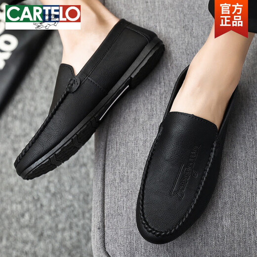Cartelo 2025 Corée des chaussures décontractées à tendance polyvalente coréenne Houstable Chaussures pour hommes conduisant les chaussures de haricot à un pied à un pied D838 Black 41