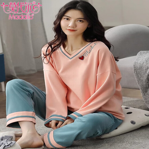 莫代尔纯棉睡衣女春秋款夏季家居服宽松加大码长袖甜美可外穿家居服套装 NJR-Q3887 XL