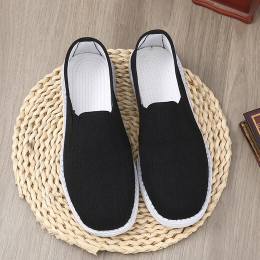 Qiao Luowei Old Beijing Handmade Mil-Layer Suello zapatos de tela de tela nanalina para hombres Zapatos de tela puro de un pie para hombres, zapatos de tela negro transpirable y anti-odor, suela de tela pura negra [adecuado para en el interior] 41