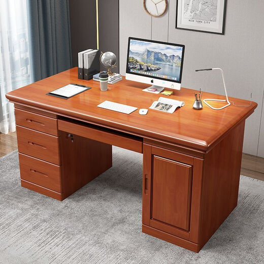 QUINCEGIRL2024 new solid wood desk thickened boss desk office with drawer lock single Chinese style thickened upgraded A walnut desk 1.4X0.7X0.75 meters