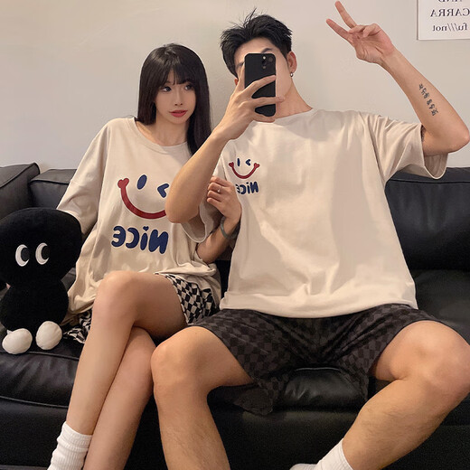 
Cat couple's new summer short-sleeved pure cotton pajamas 2025 thin cute home clothes CW#9925 M Women + Men L