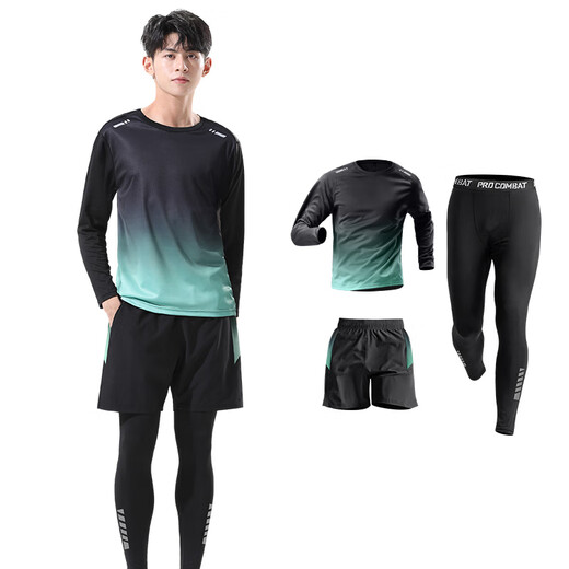 Allen Burton Swimsuit Set Men's Sunscreen Long Sleeve Long Trousers Jellyfish Diving Wear Swimming Equipment Full Set of Surfing Snorkeling Quick Dry Swimming Bottoms Black and Green Three-Piece Set [Sunscreen, High Elastic, Quick Dry] M [115-130Jin[Jin is Equal to 0.5 kg]]