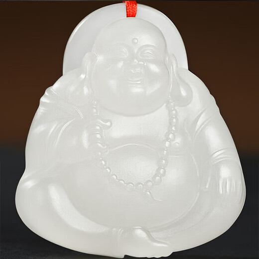 Phoenix Jewelry Natural Hotan White Jade Buddha Pendant Women's Maitreya Buddha Gong Jade Pendant Jade Necklace Birthday Gift High-End