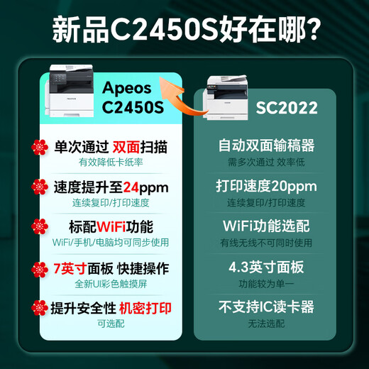 富士胶片（原富士施乐）C2450彩色2022cps复合机网络打印机A3复印机合机彩色多功能一体机 C2450彩色+四色大粉一套 单纸盒