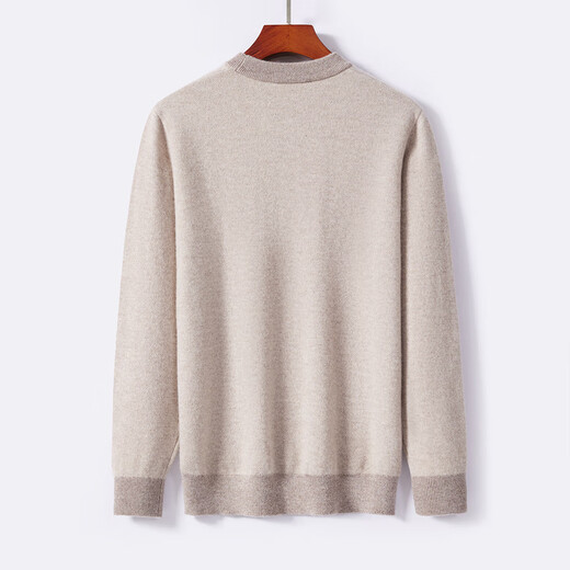 金菊100%山羊绒秋冬清仓款打底保暖套头圆领提花毛衣男式羊绒衫打底衫 花米 M