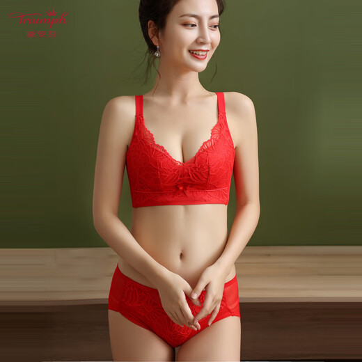 Triumph 2025 new style no steel ring thick push-up wedding zodiac year bright red thin bra underwear women's suit zodiac year bright red 75A 34A with underwear
