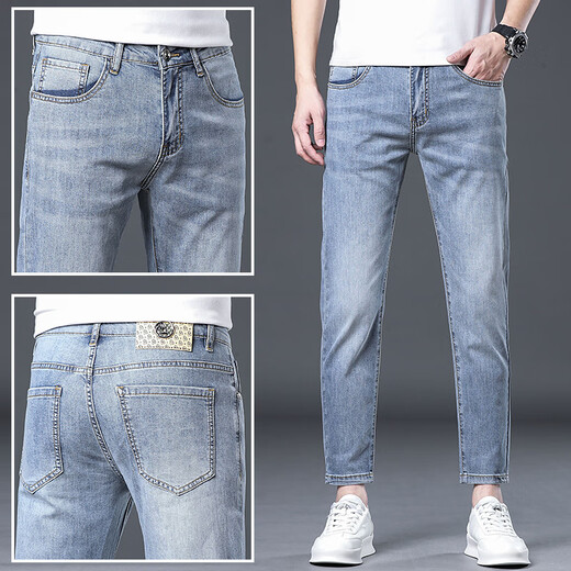 
LEE KIDS summer thin Tennis jeans men's black gray cropped pants slim-fitting slim-fitting 9-point pants 1048 Black gray 1-9-point pants 36