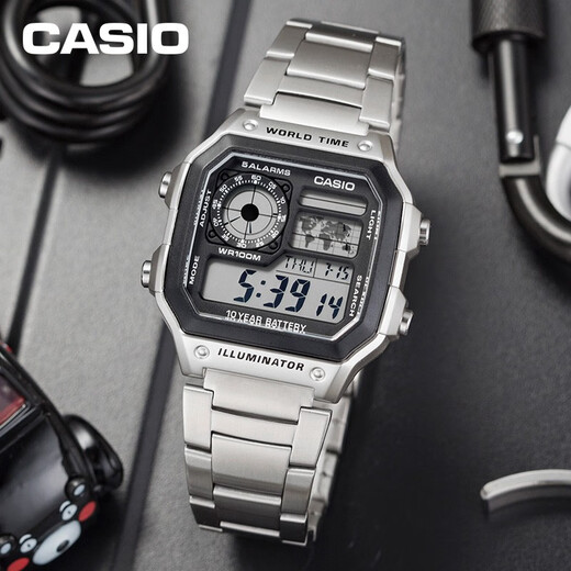 Casio watch small square casual steel strap waterproof small silver watch AE1200 student men's watch electronic watch Japanese and Korean watch AE-1200WHD-1AVDF