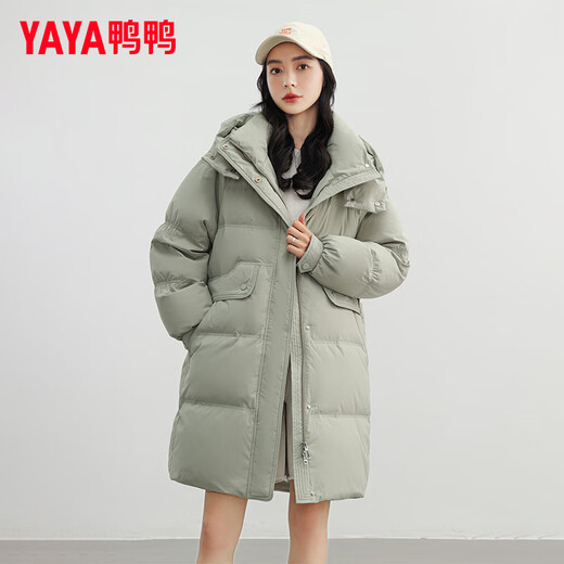 YAYA Down Jacket Women's Mid-Length 2025 New Hooded Thickened Fashion Versatile Casual Loose Duck Down Jacket KL Khaki M