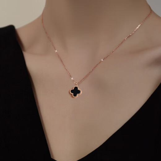 Ji Sifan light luxury necklace women's four-leaf clover rose gold jewelry Valentine's Day anniversary birthday gift for girlfriend and wife rose gold peacock green four-leaf clover necklace