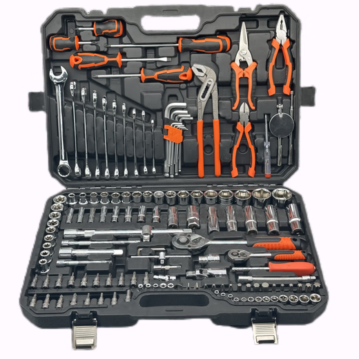 Auto repair tool set, socket wrench, ratchet repair combination, multi-functional full tool box for car repair, 142-piece 24-tooth straight handle set for auto repair