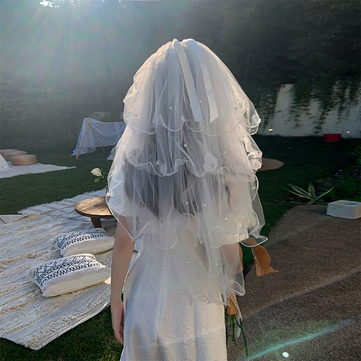 Bangboshi Veil Proposal, Certificate, Wedding Confession Props, Fairy Bow Veil, Super Fluffy Photo Atmosphere Props, Pearl Veil Hairpin Style