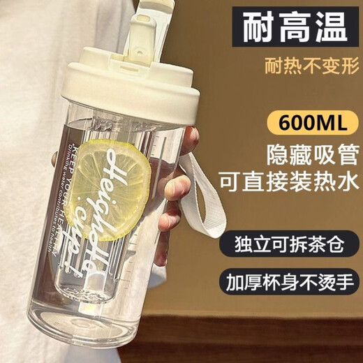 Water Cup 2025 Female Summer High-Looking Straw Portable Summer High Temperature Resistant Girls Drinking Water Cup Coconut Milk White 600ml